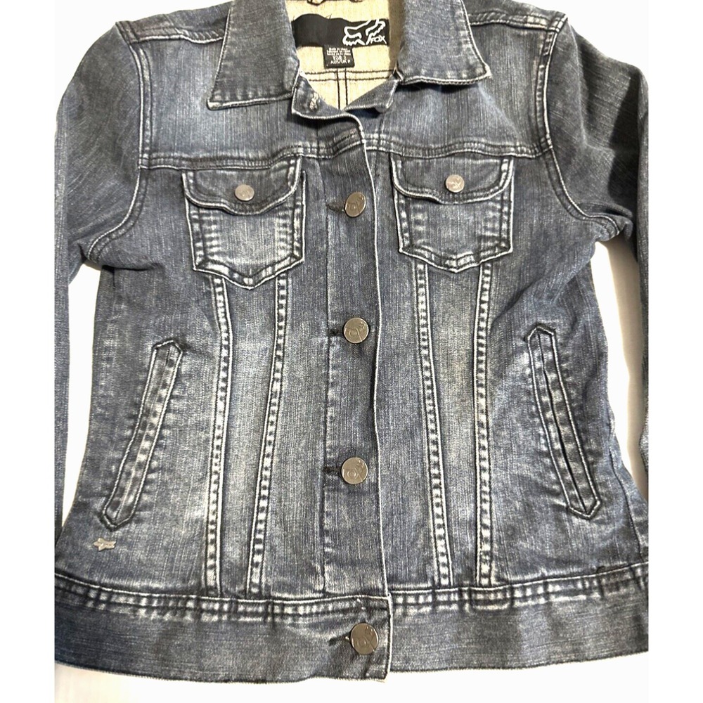 Fox Women's Button Cotton Dark‎ Blue Jean Jacket Size Small